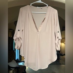 Lush Light Pink V-Neck Blouse